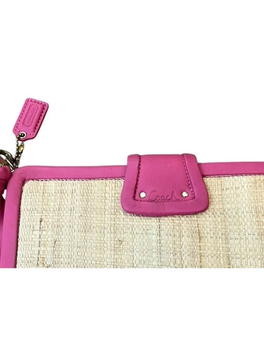 Coach Straw Pink Leather Wristlet Clutch Purse Vtg Wallet L0868-42474